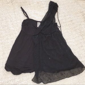 Free People Black Asymmetrical Sequined Tank Top
